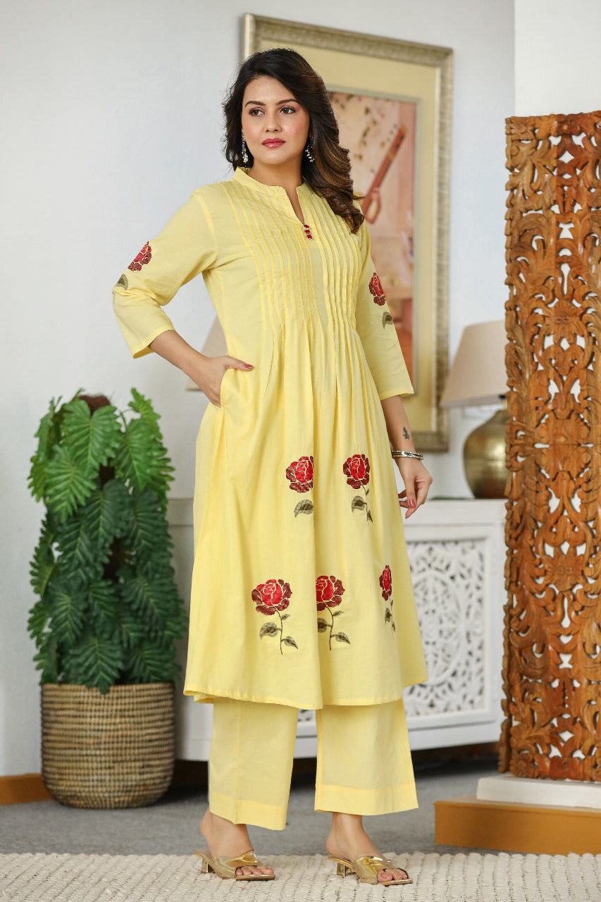 Pretty cotton embroidered kurta pant