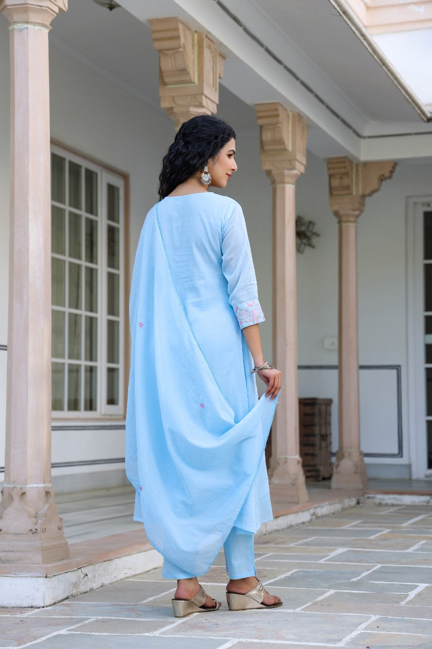 Mul cotton embroidered lining full suit