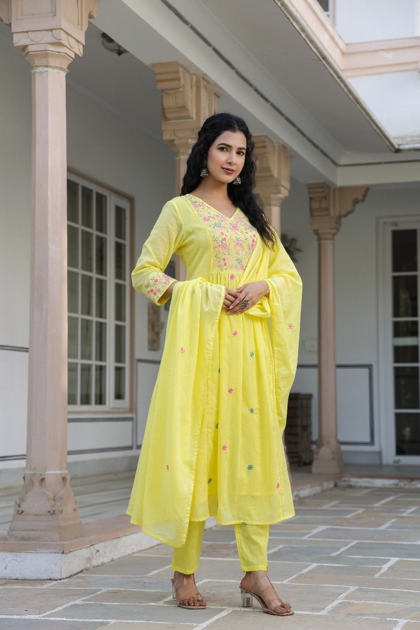 Mul cotton embroidered lining full suit