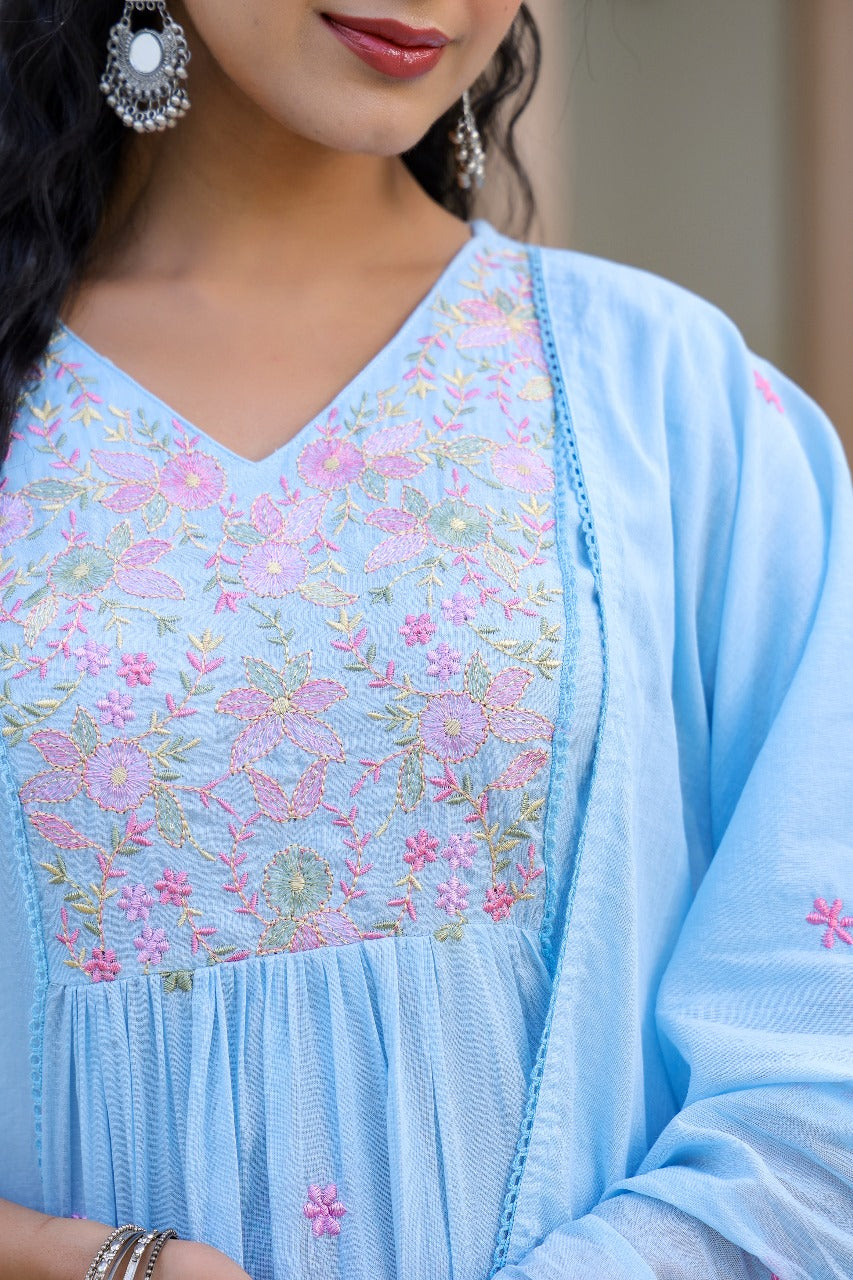 Mul cotton embroidered lining full suit