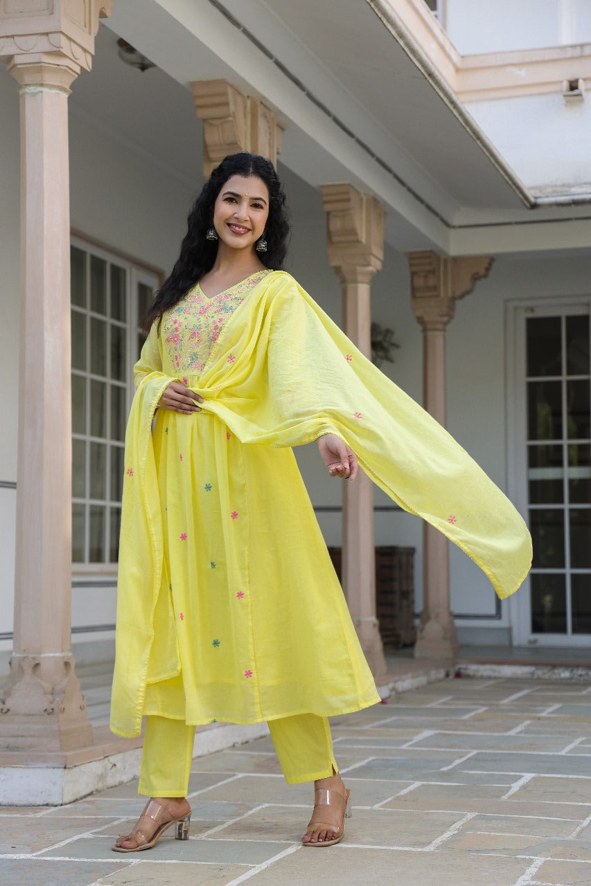 Mul cotton embroidered lining full suit