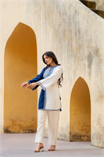 Designer pure muslin embroidered kurta paired with cotton pants in blue