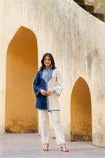 Designer pure muslin embroidered kurta paired with cotton pants in blue