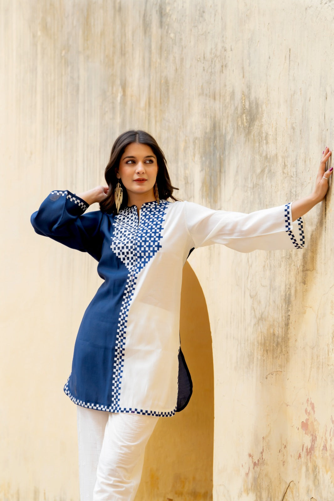 Designer pure muslin embroidered kurta paired with cotton pants in blue