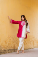 Designer pure muslin embroidered kurta paired with cotton pants in pink