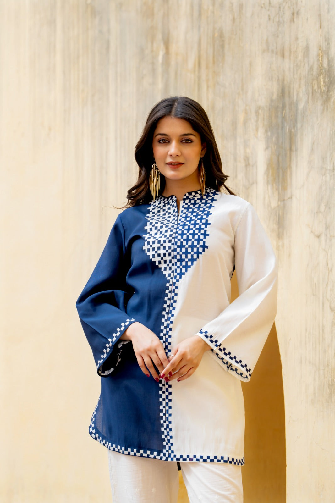 Designer pure muslin embroidered kurta paired with cotton pants in blue