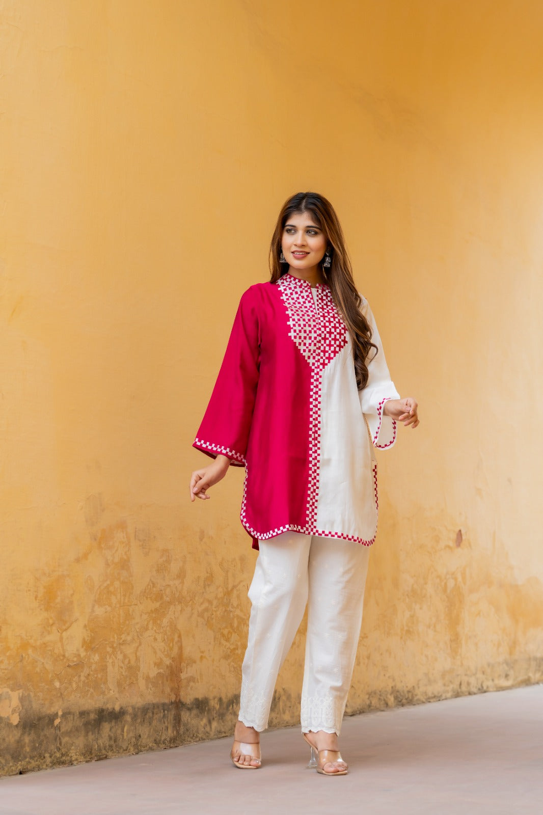 Designer pure muslin embroidered kurta paired with cotton pants in pink