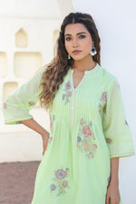 Mul cotton embroidery lining Co ord in green