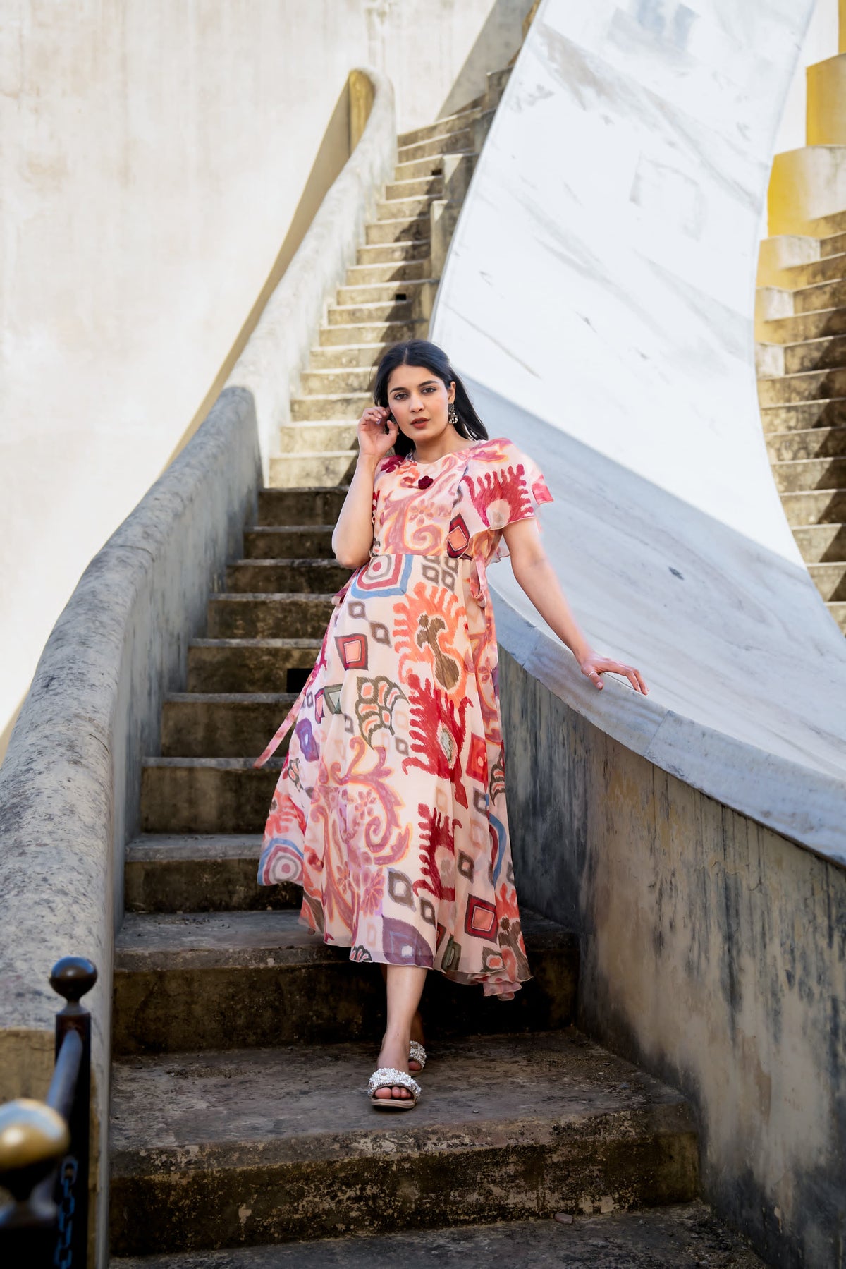 Premium shiffon lining one piece dress with red flower