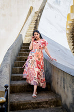 Premium shiffon lining one piece dress with red flower