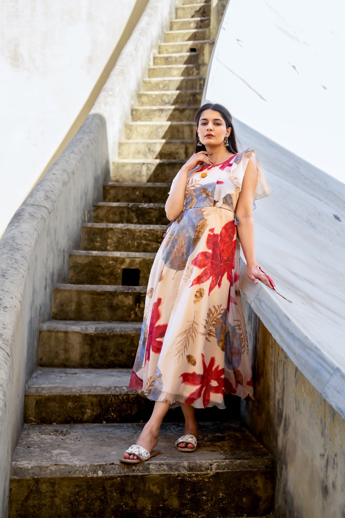 Premium shiffon lining one piece dress with yellow flower