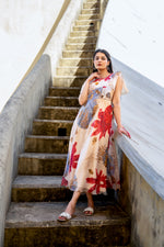 Premium shiffon lining one piece dress with yellow flower