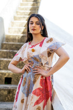 Premium shiffon lining one piece dress with yellow flower