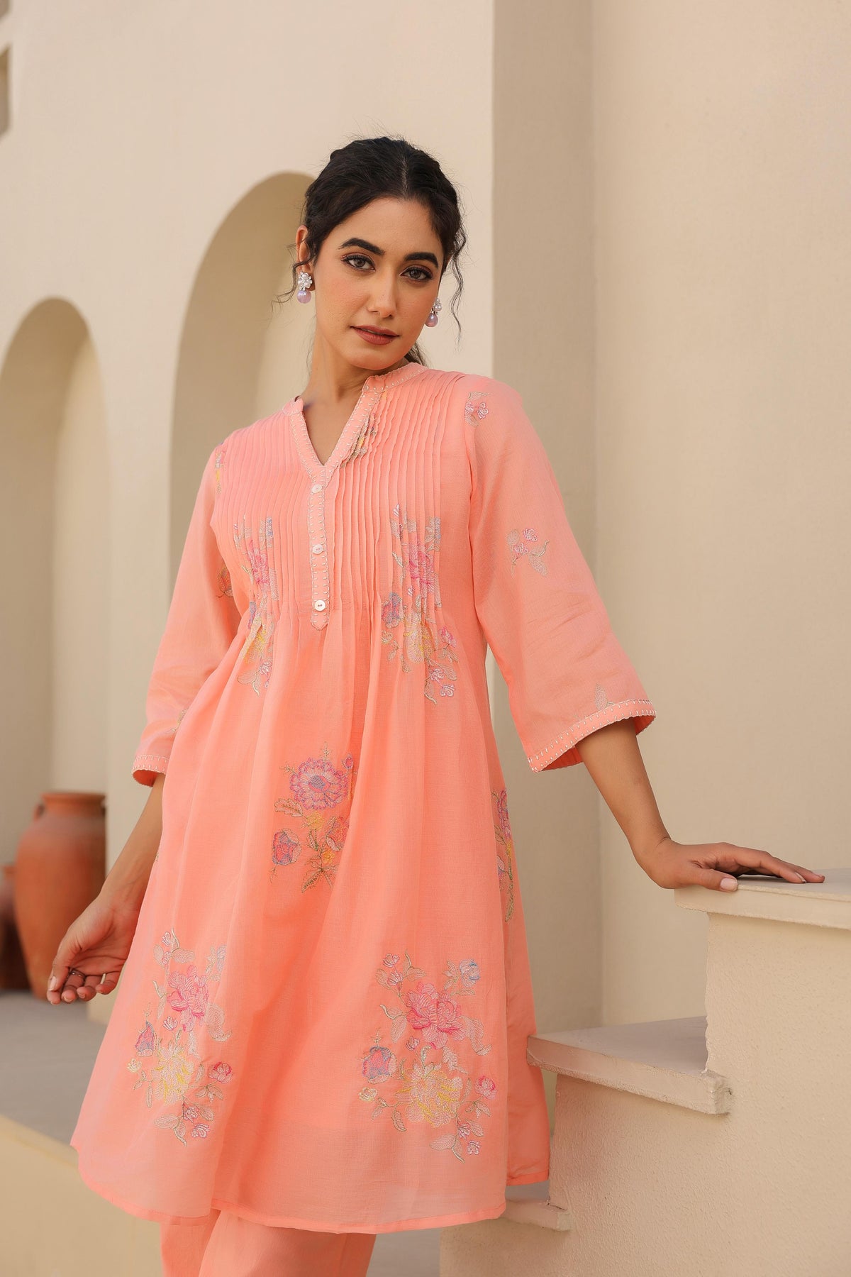 Mul cotton embroidery lining Co ord