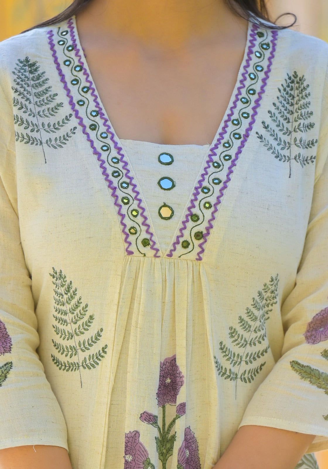 Cotton block printed ivory shade kurta pant