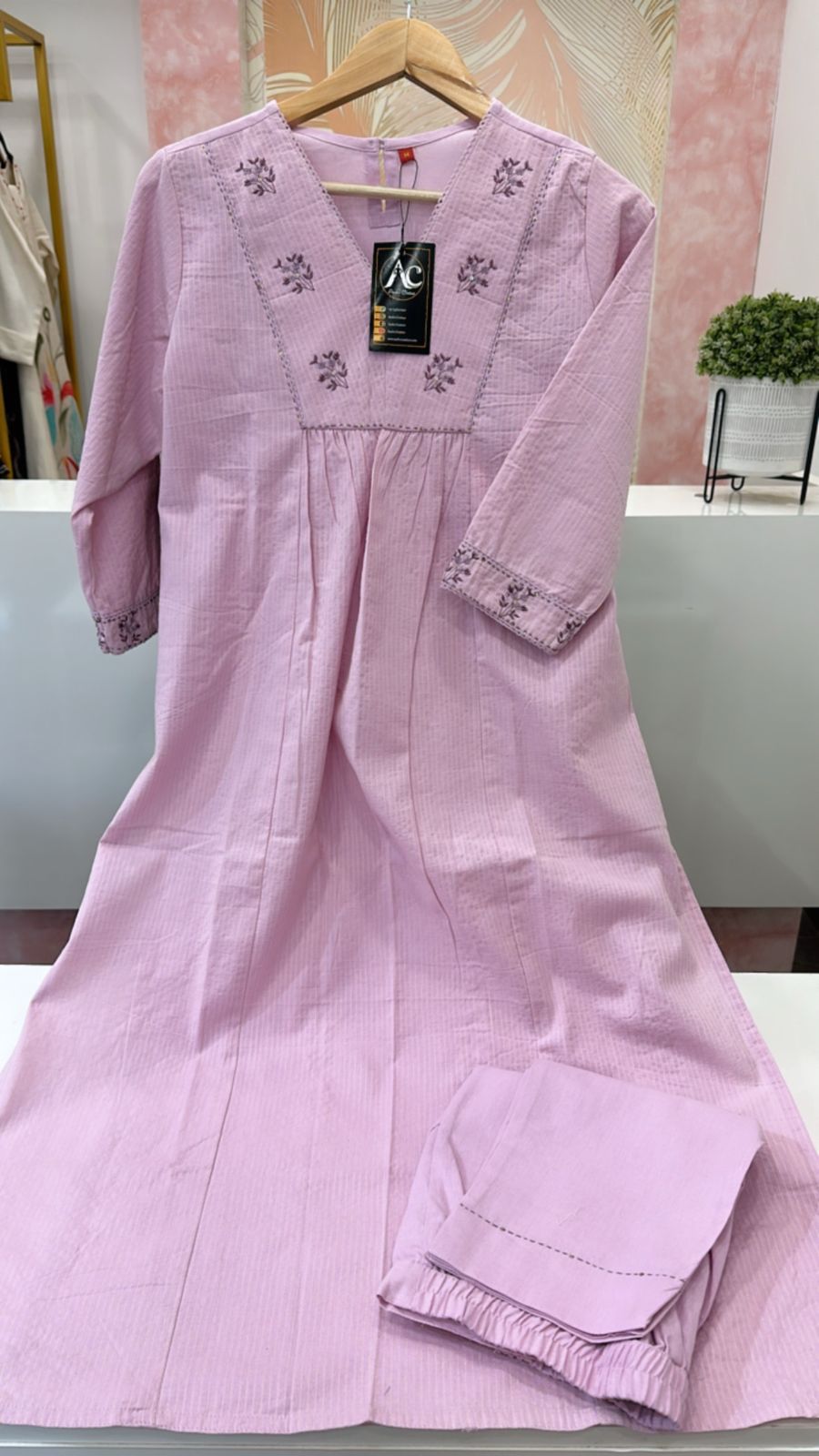 Premium embroidery katha stitch cotton kurta pant