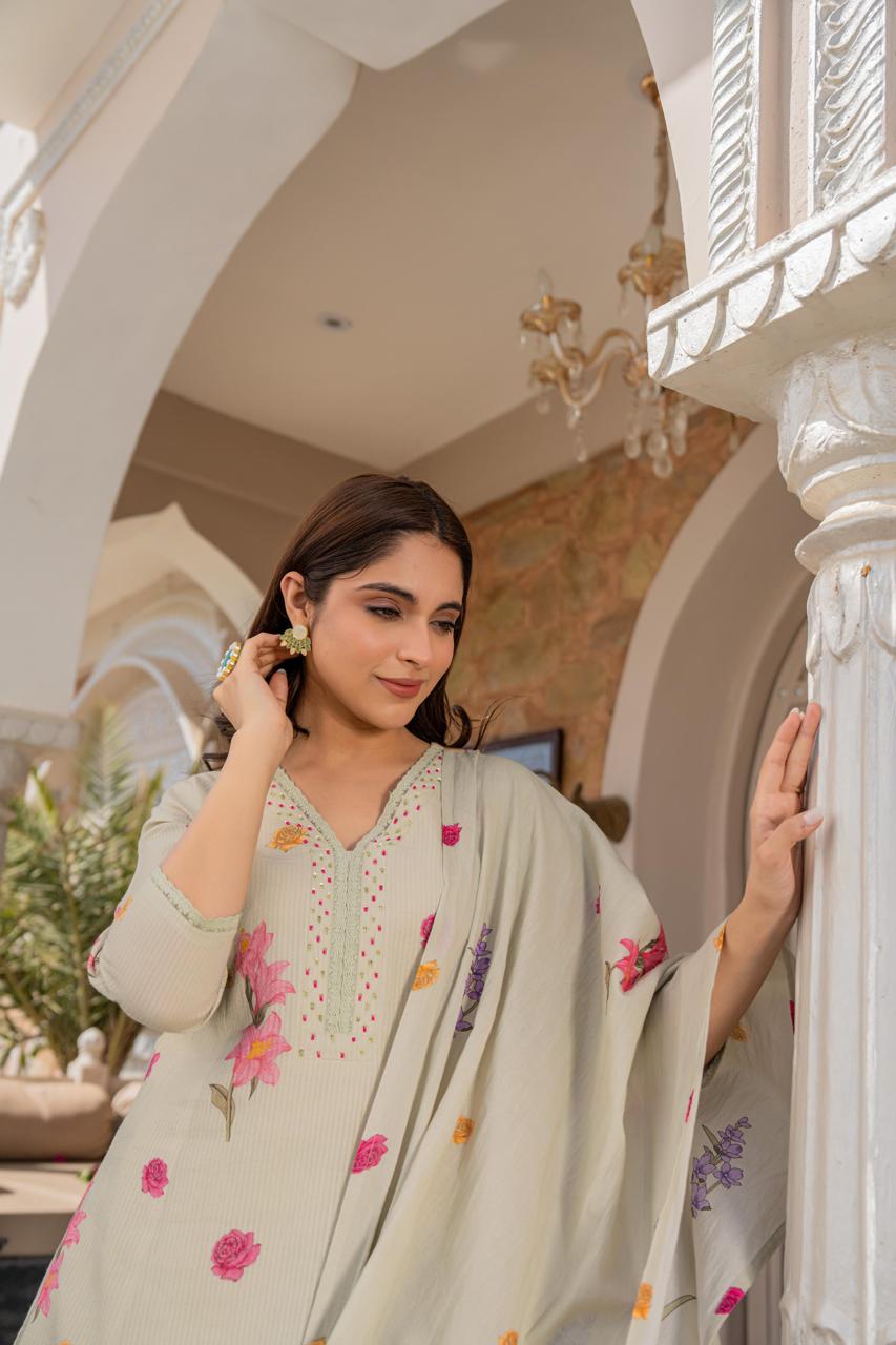 Pure cotton digital printed suit set in green