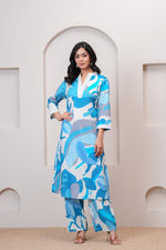 Digital printed smart co ord set in blue