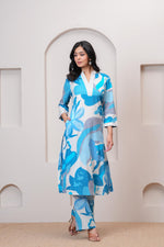 Digital printed smart co ord set in blue