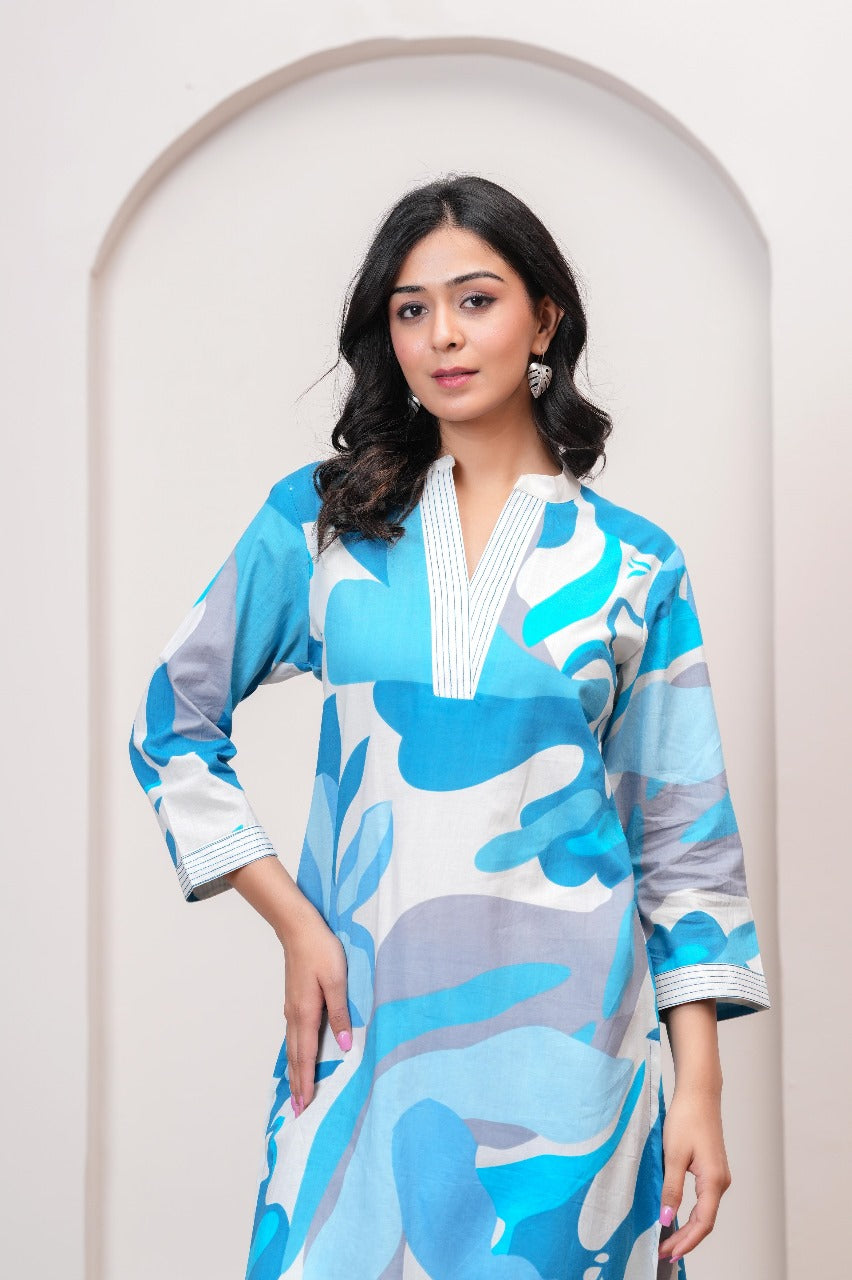 Digital printed smart co ord set in blue