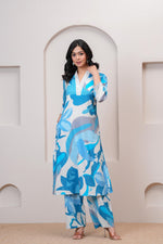 Digital printed smart co ord set in blue