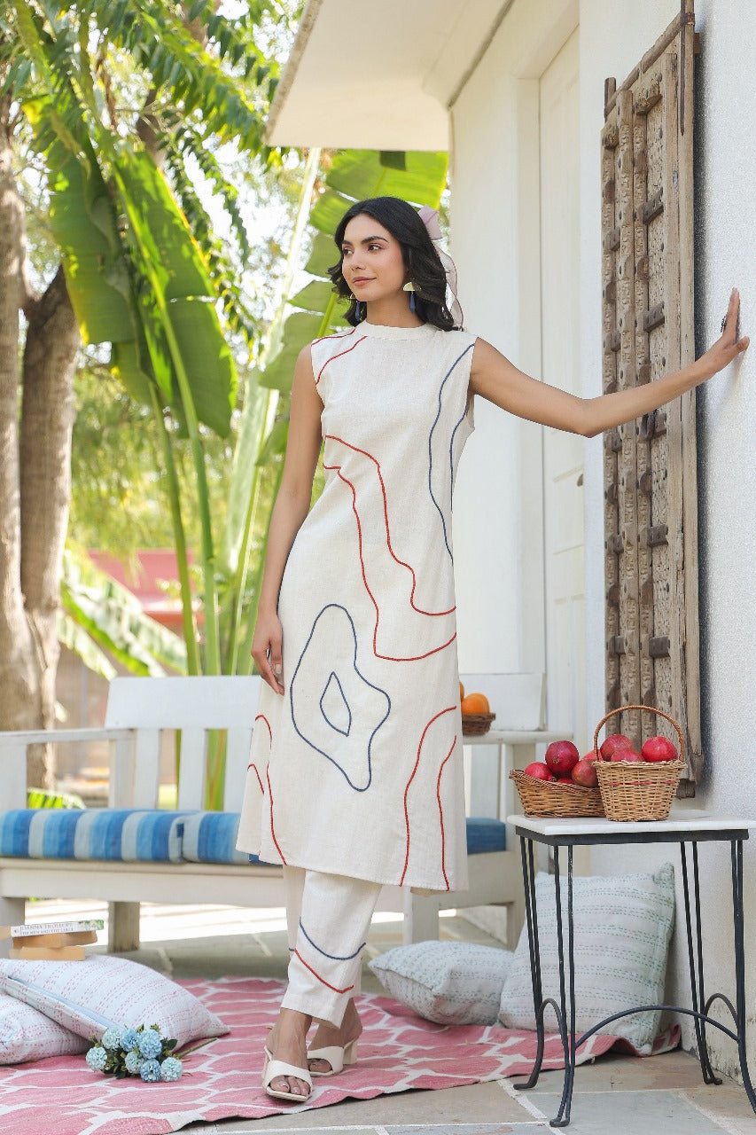 Elegant cotton embroidered co ord set (with extra sleeves)