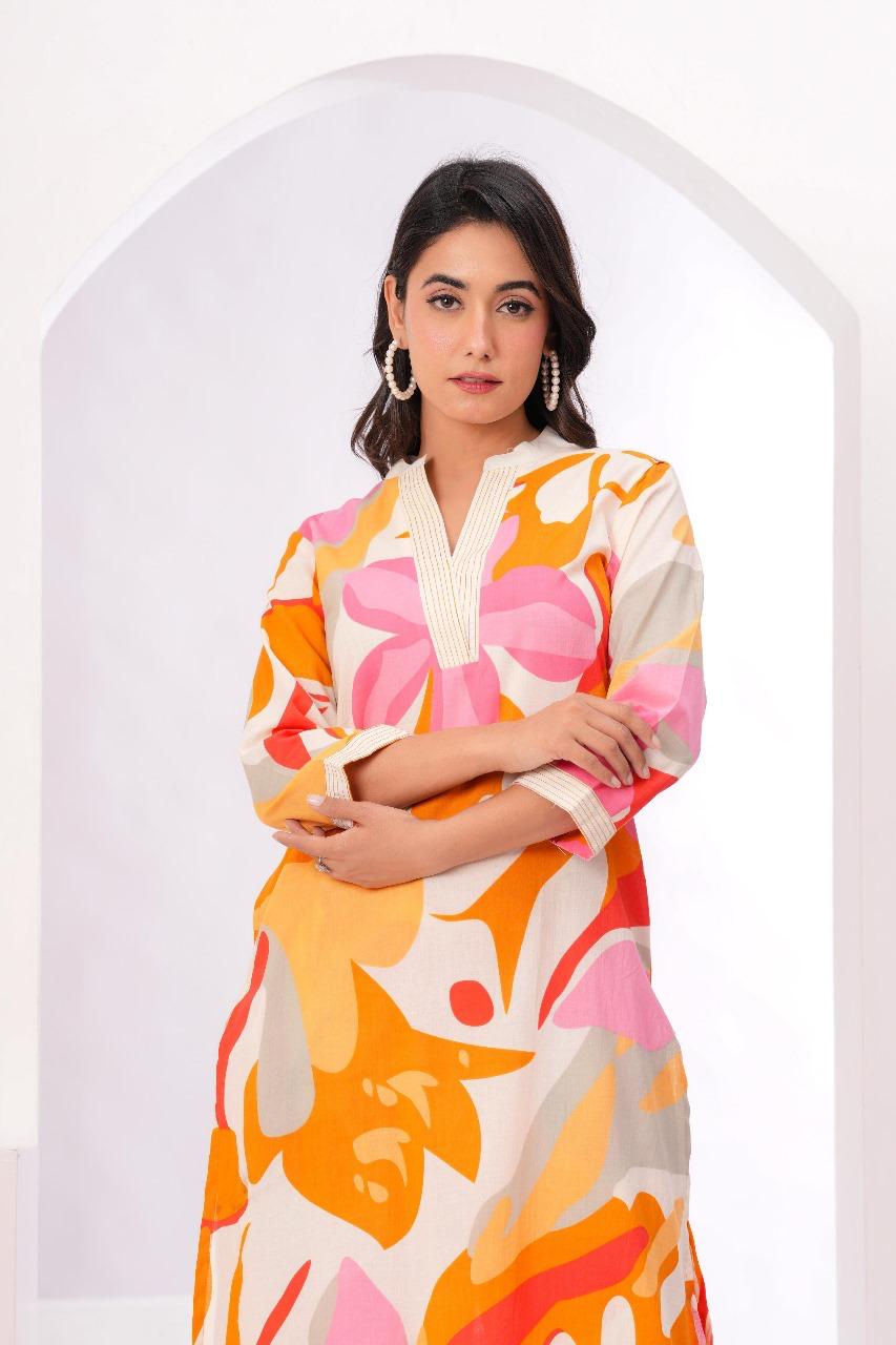 Digital printed smart co ord set in orange