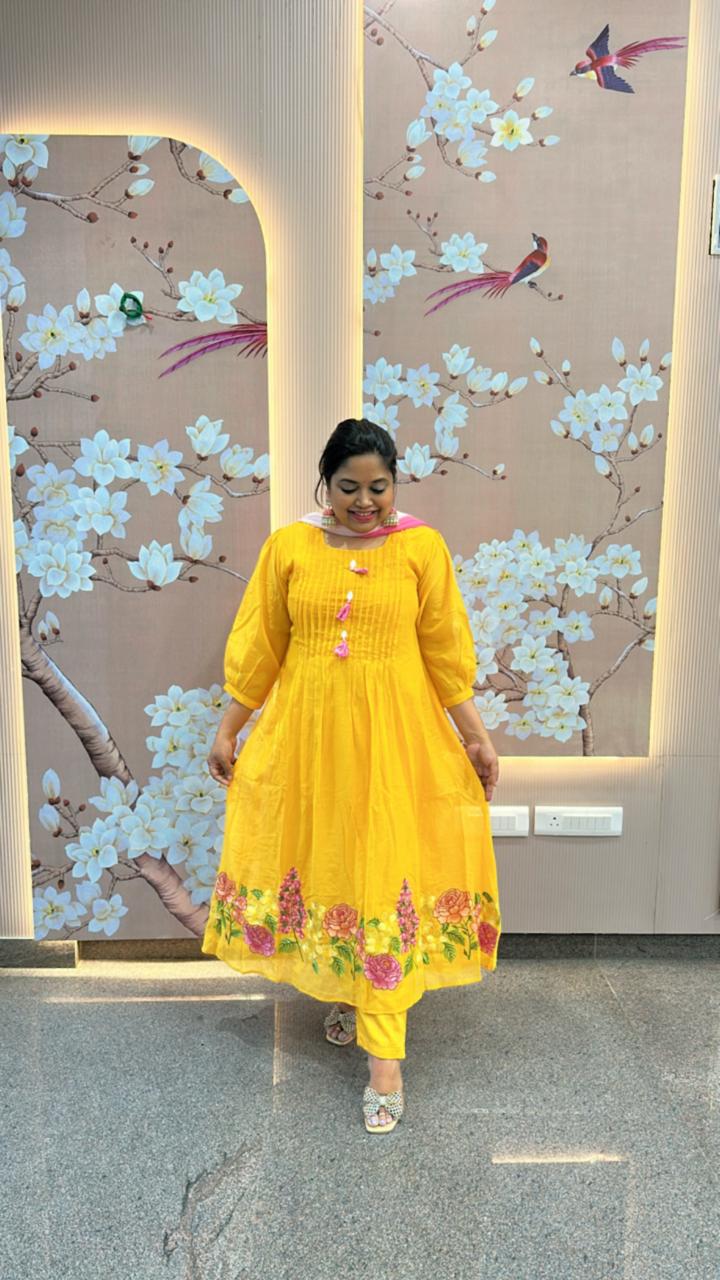 Pretty mul chanderi embroidery suit set