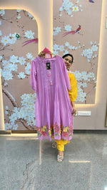 Pretty mul chanderi embroidery suit set in purple