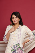 Embroidered collar digital printed cotton co ord