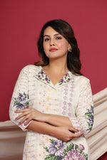 Embroidered collar digital printed cotton co ord