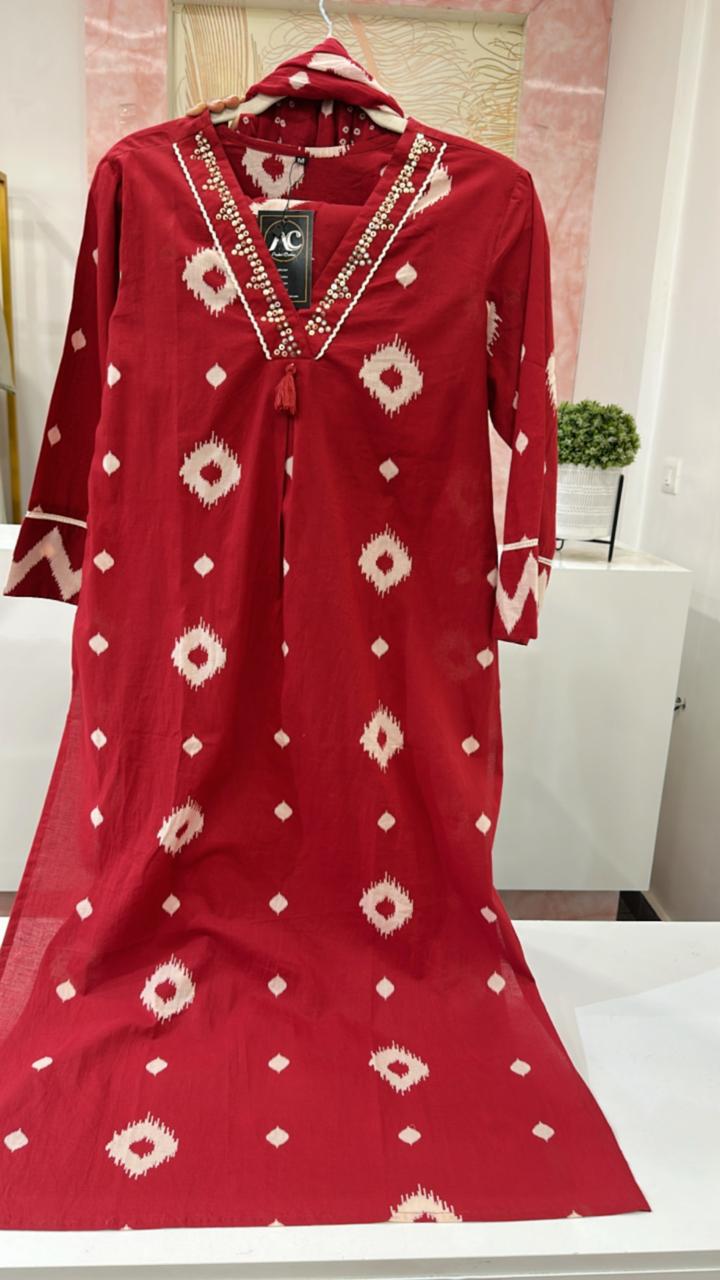 V neck cotton full suit set