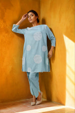 Super summery smart premium embroidery cotton co ord in blue