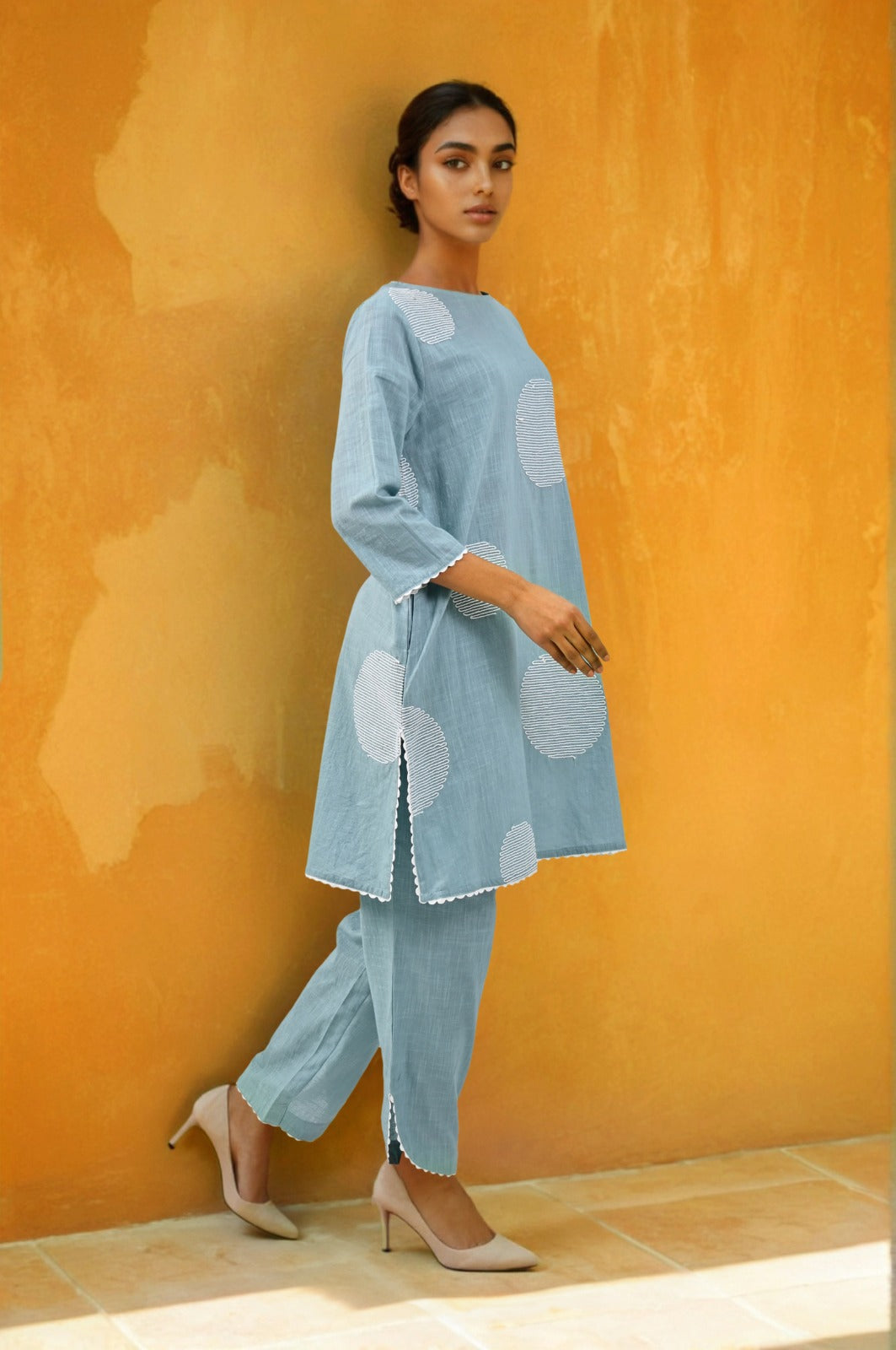 Super summery smart premium embroidery cotton co ord in blue