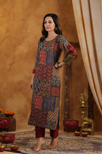 Pretty mul silk katha stitched lining kurta pant