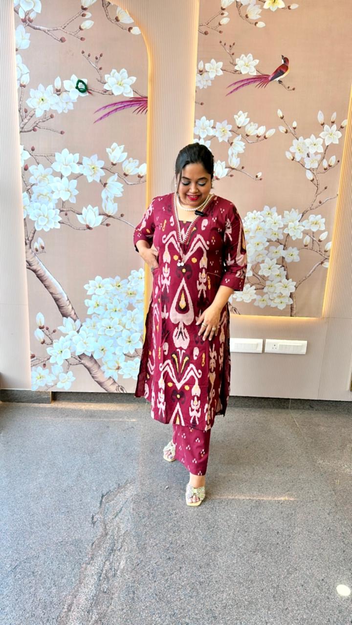 Ikkat printed flex cotton kurta pant