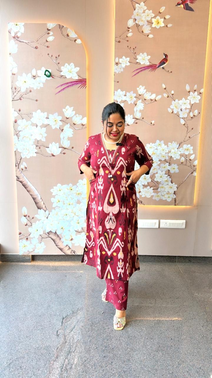 Ikkat printed flex cotton kurta pant