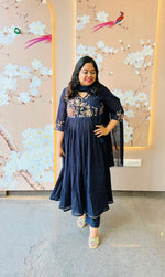 Pretty Mul cotton embroidered Anarkali half lining suit set