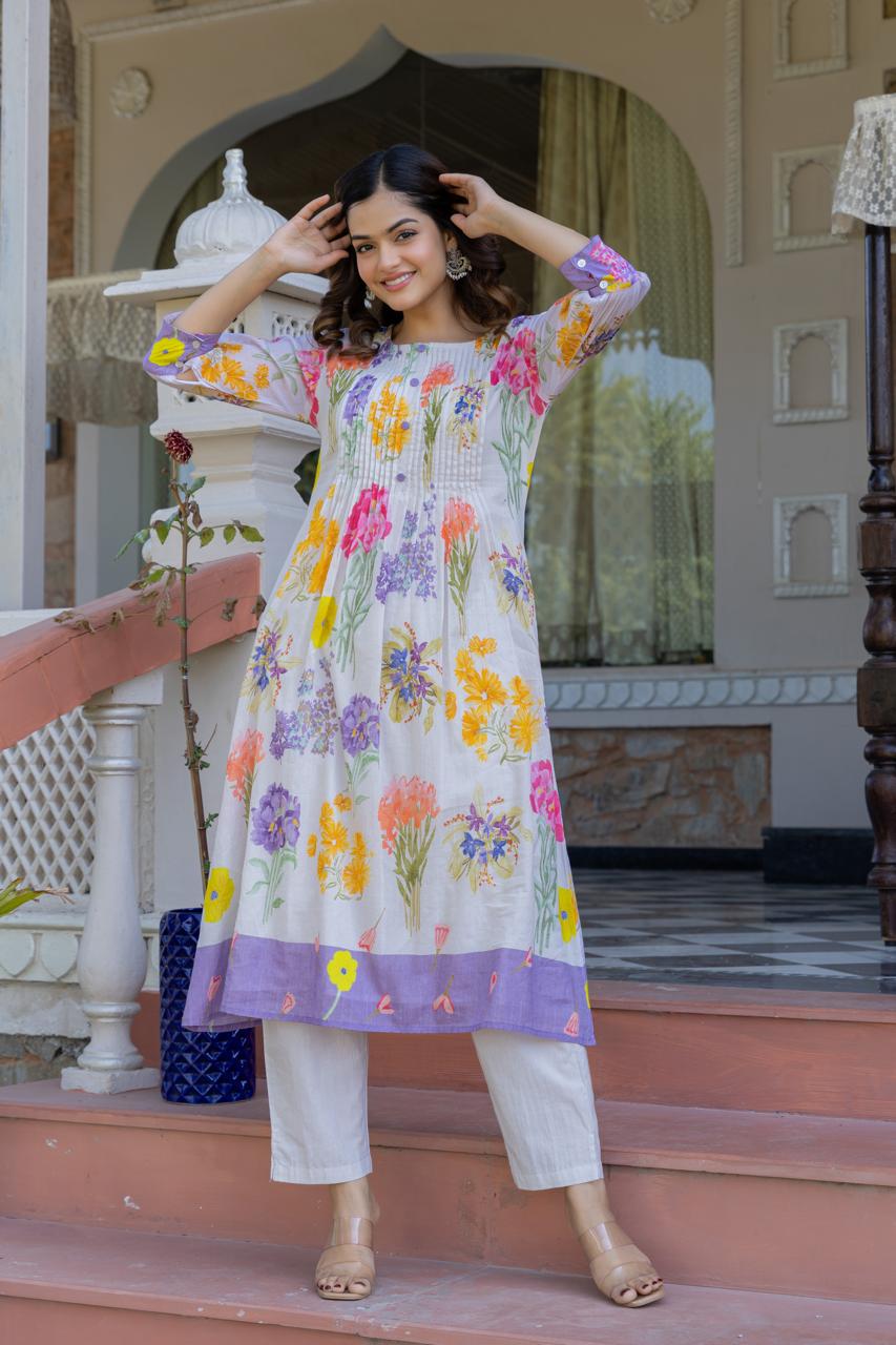 Pure mul cotton digital printed lining kurta pant