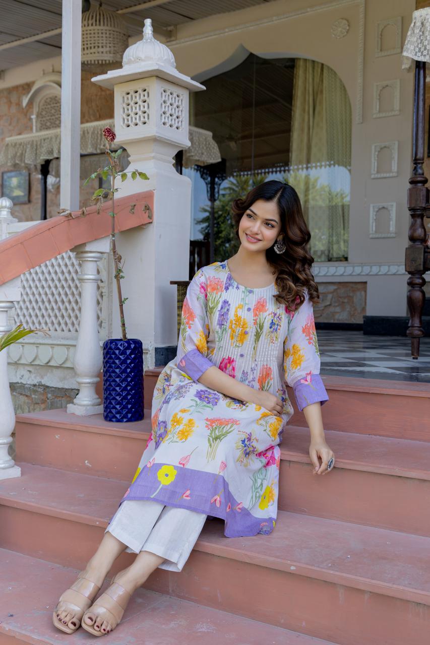 Pure mul cotton digital printed lining kurta pant