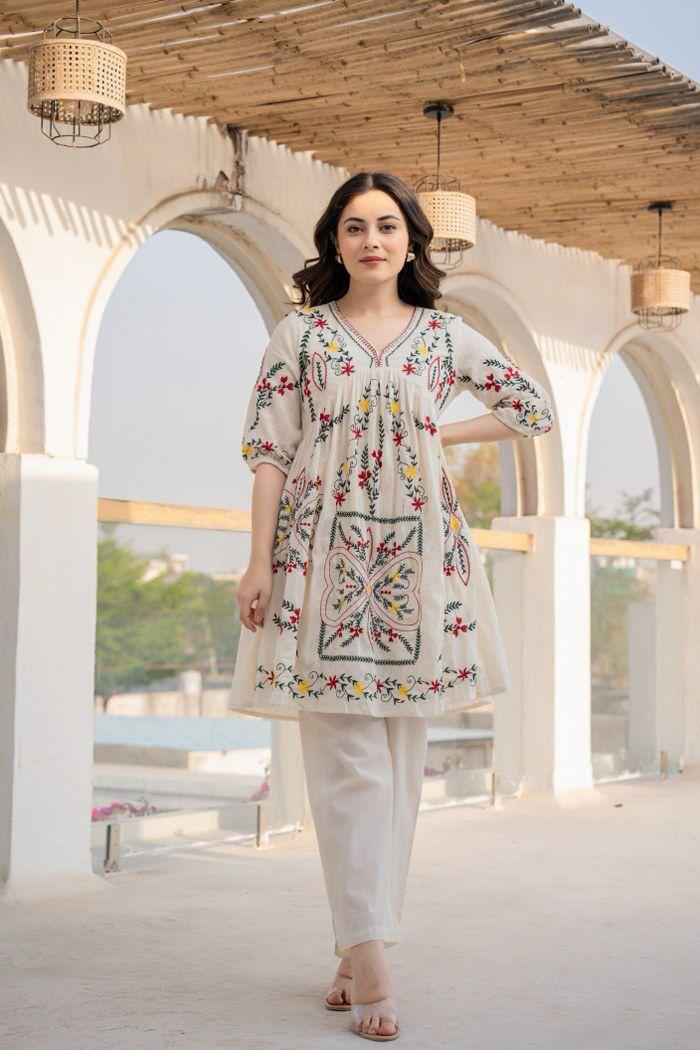 Pretty jacquard cotton embroidered co ord