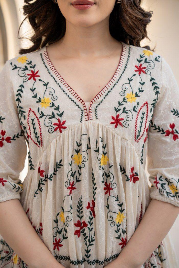 Pretty jacquard cotton embroidered co ord