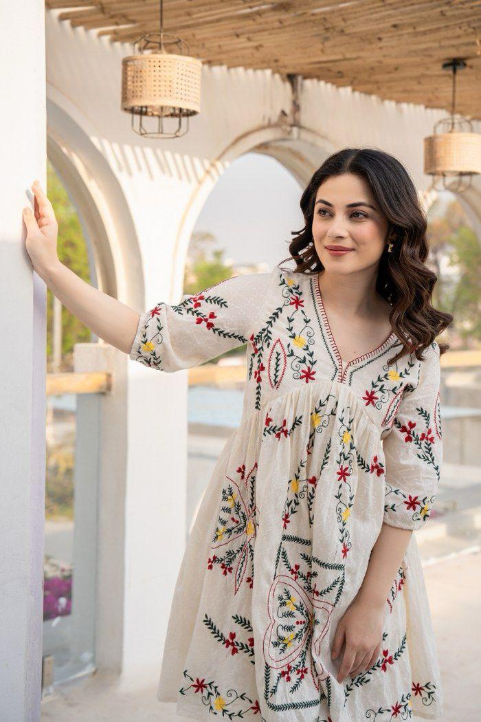 Pretty jacquard cotton embroidered co ord