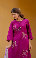 Pretty cotton Worli art suit set in pink