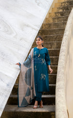 Pretty cotton Worli art suit set in blue