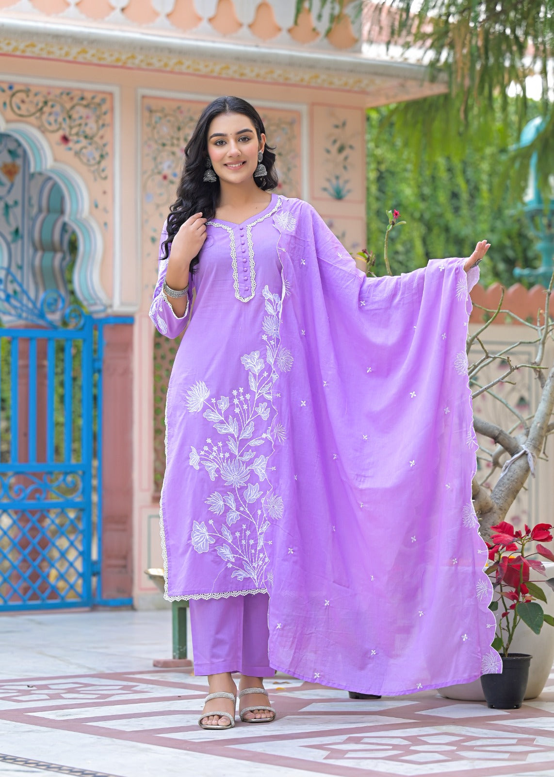 Pure cotton appliqué work suit set