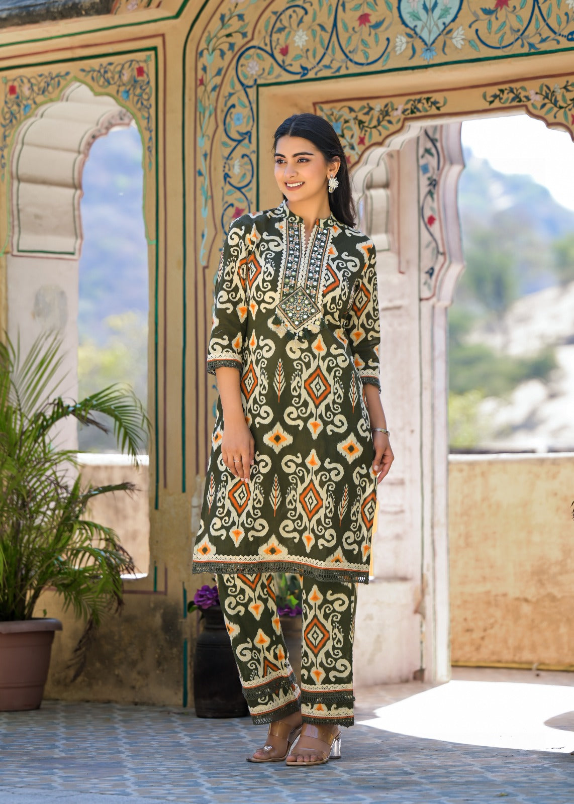 Pretty cotton Ikkat co ord in green