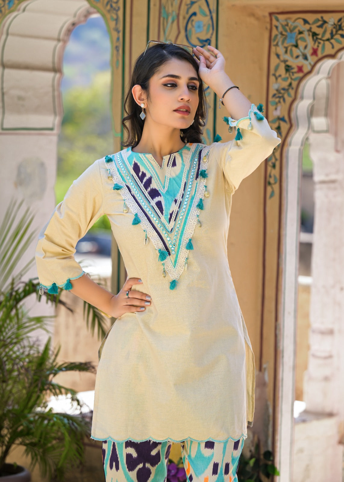 Pretty cotton Ikkat co ord with shell detailing