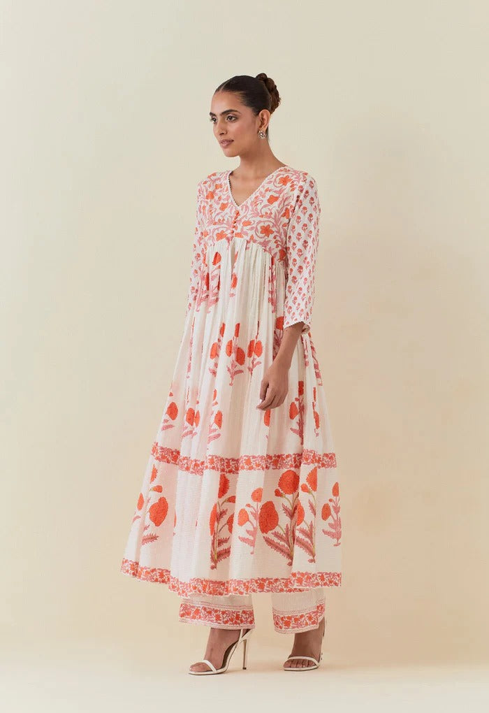 Pure cotton Alia cut half lining suit set in orange