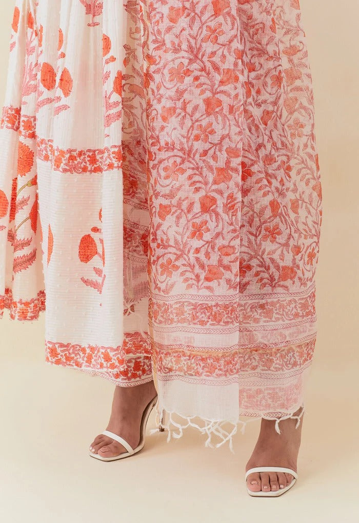 Pure cotton Alia cut half lining suit set in orange